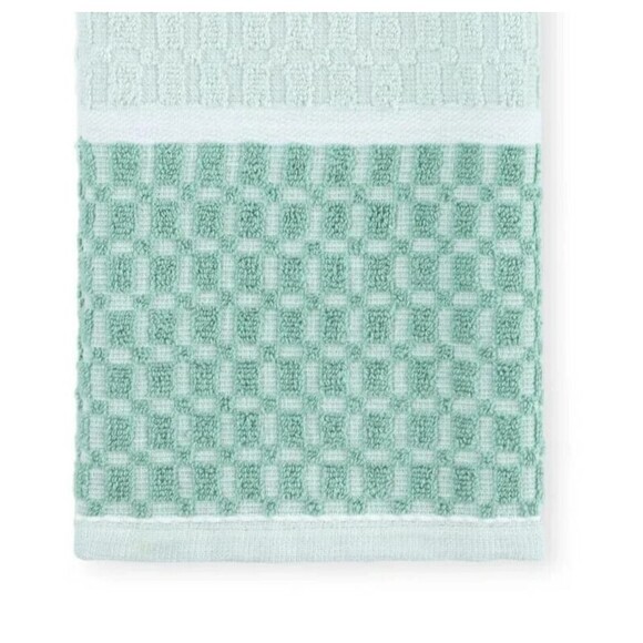 Siena Sage Green Kitchen Towels 2-Pc Cotton Contrasting Light Dark Border Gift - Picture 3 of 3